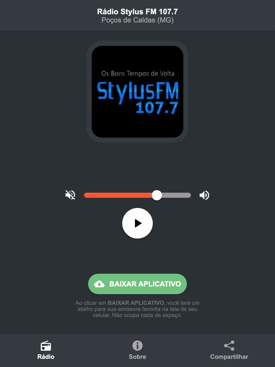 Screenshot do aplicativo da Rádio Stylus FM 107.7