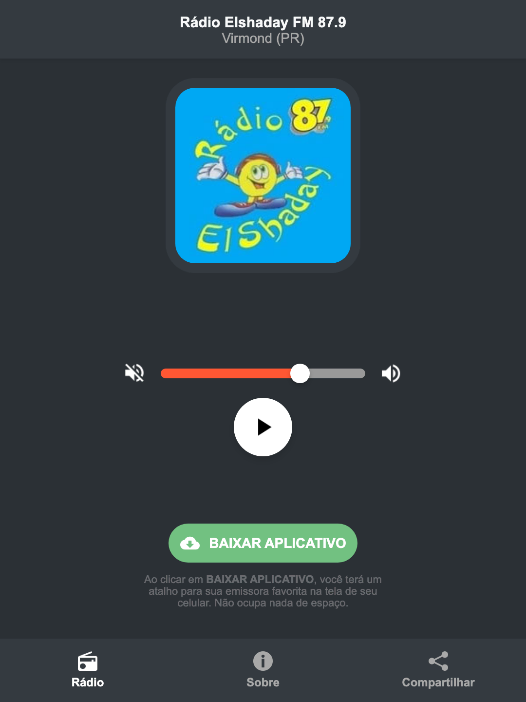 Screenshot do aplicativo da Rádio Elshaday FM 87.9