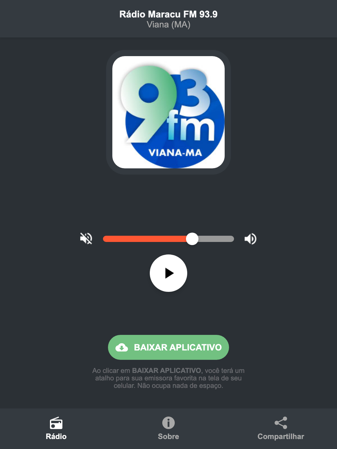 Screenshot do aplicativo da Rádio Maracu FM 93.9