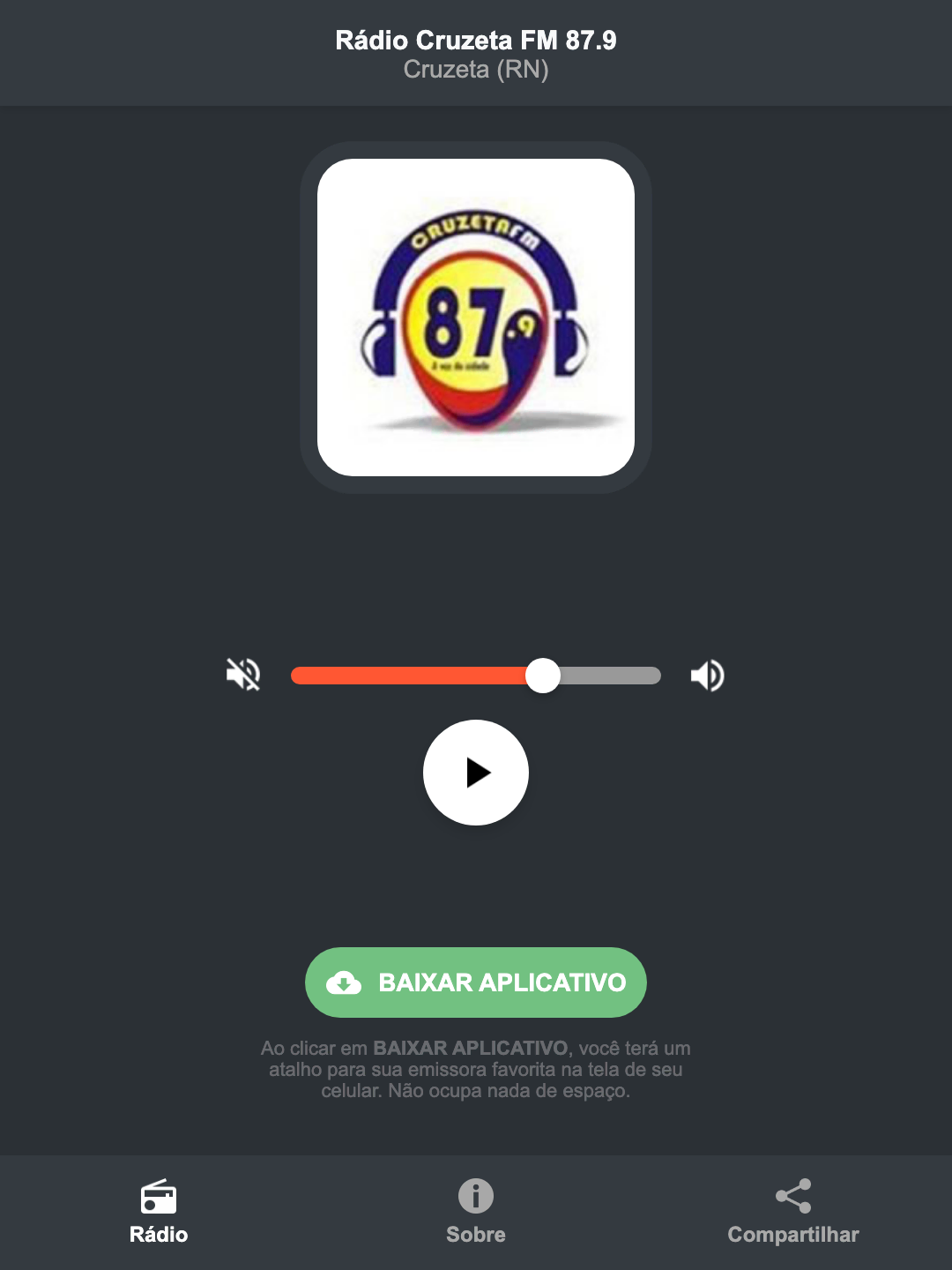 Screenshot do aplicativo da Rádio Cruzeta FM 87.9