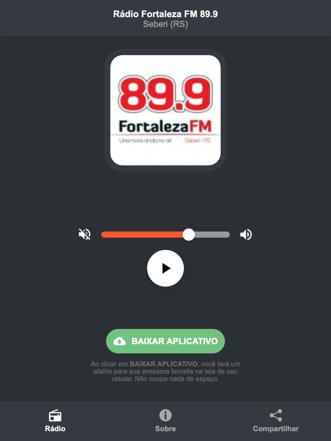 Screenshot do aplicativo da Rádio Fortaleza FM 89.9