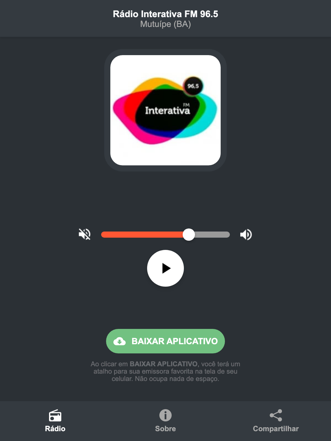 Screenshot do aplicativo da Rádio Interativa FM 96.5