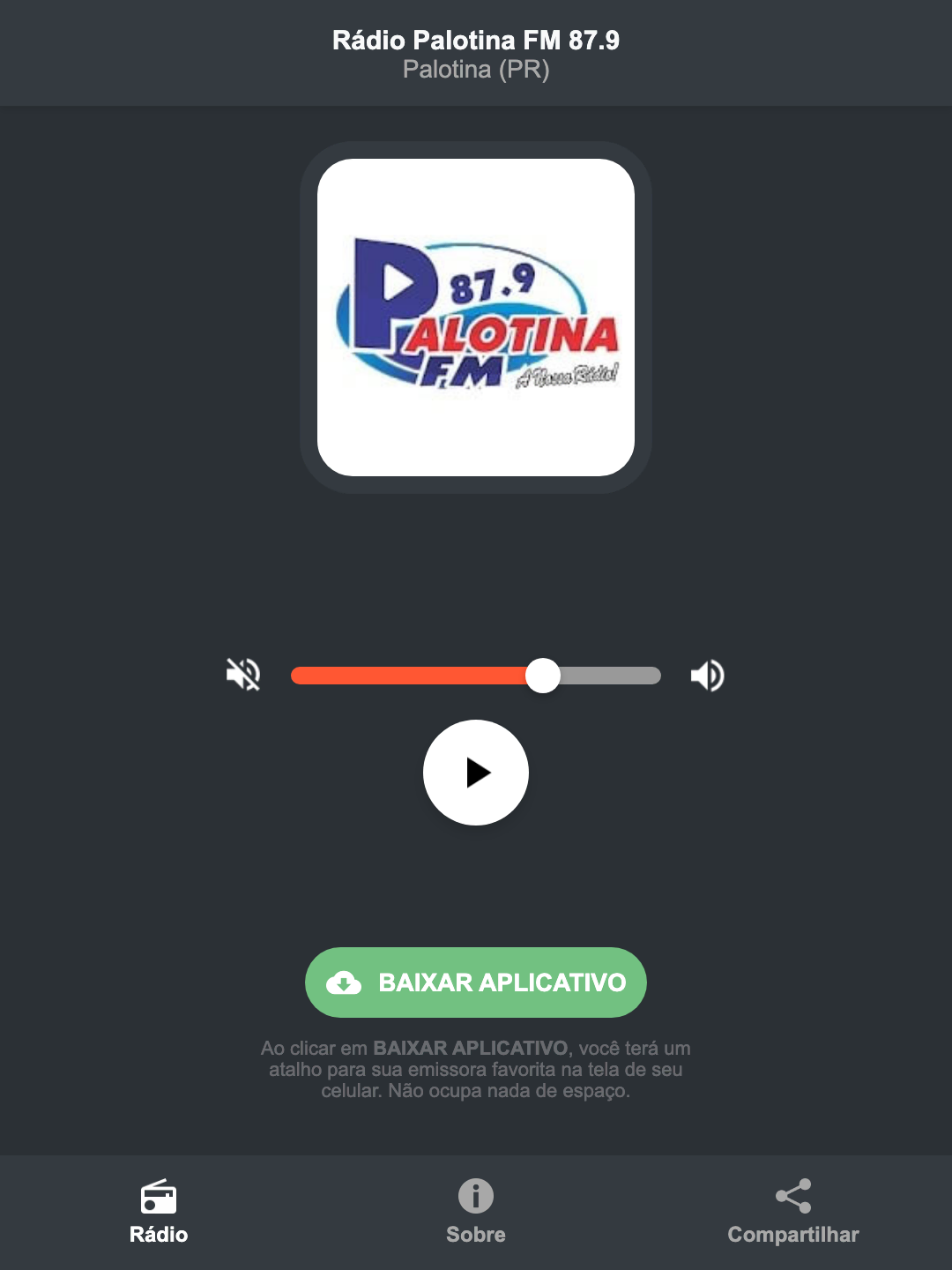 Screenshot do aplicativo da Rádio Palotina FM 87.9