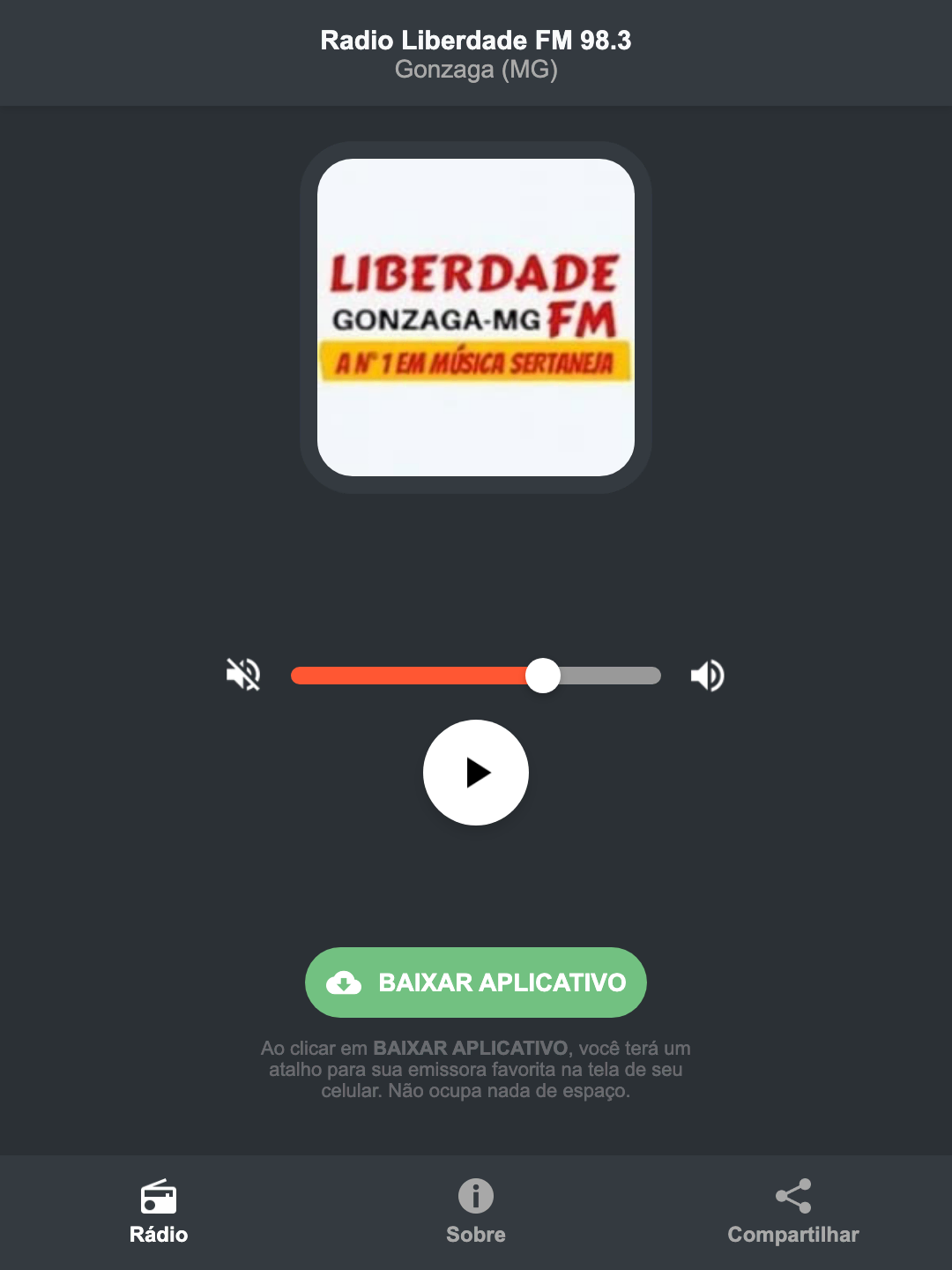 Screenshot do aplicativo da Radio Liberdade FM 98.3