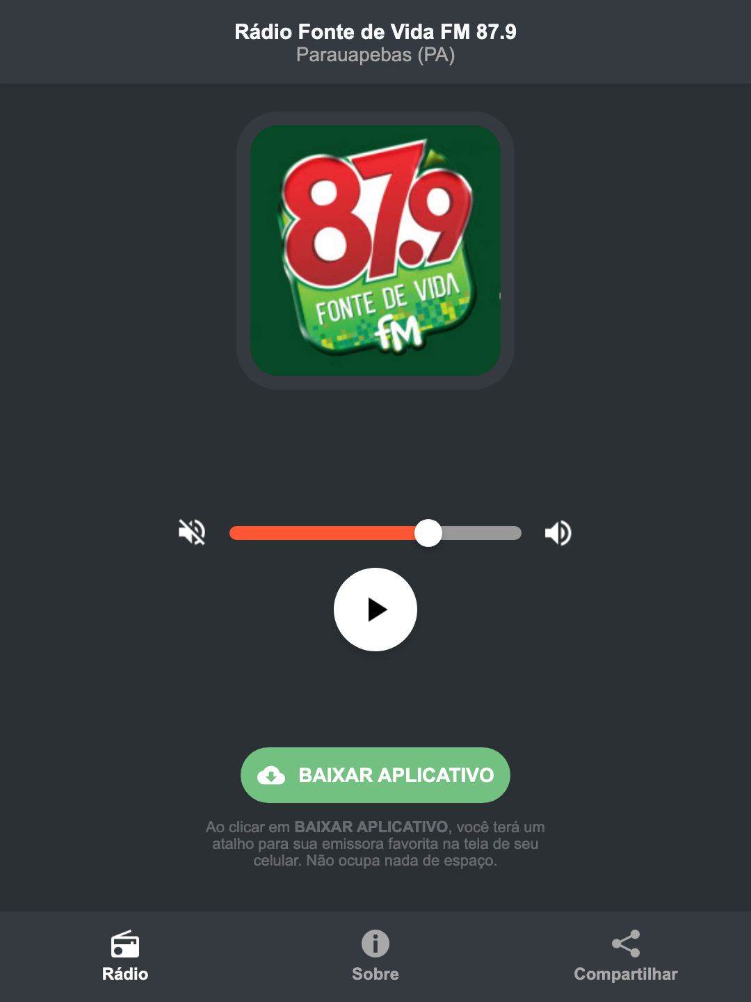 Screenshot do aplicativo da Rádio Fonte de Vida FM 87.9