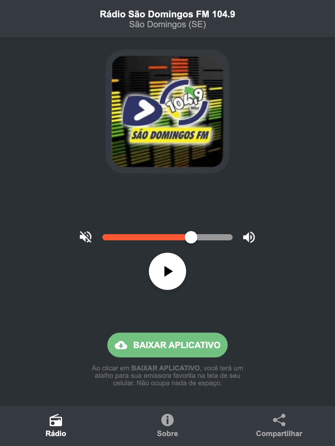 Screenshot do aplicativo da Rádio São Domingos FM 104.9