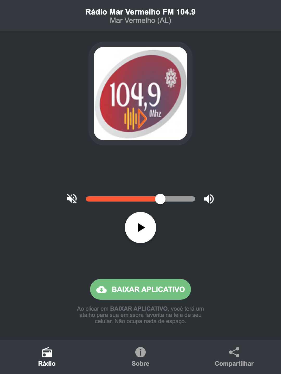 Screenshot do aplicativo da Rádio Mar Vermelho FM 104.9