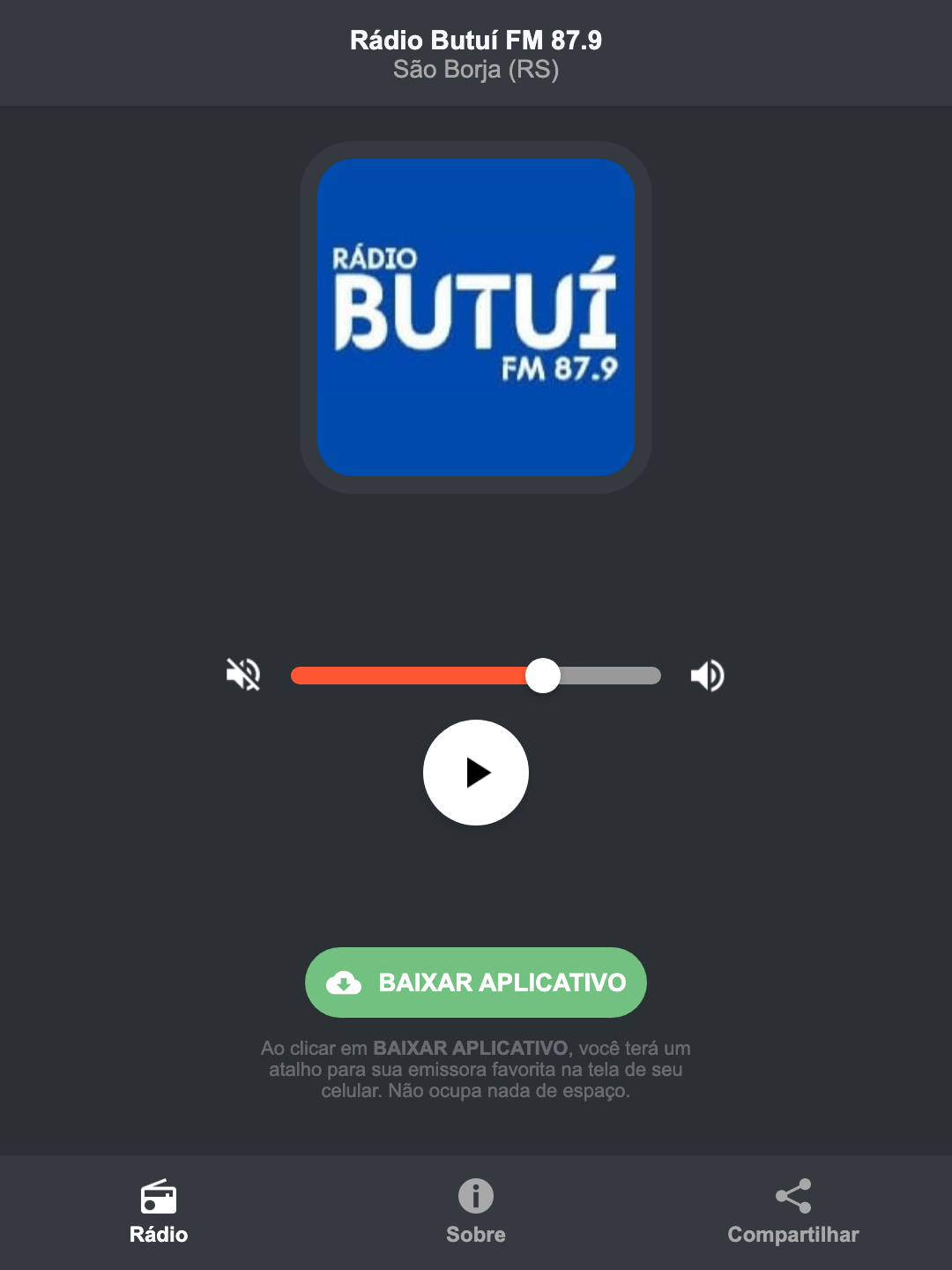 Screenshot do aplicativo da Rádio Butuí FM 87.9