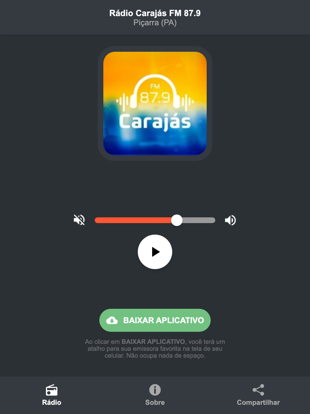 Screenshot do aplicativo da Rádio Carajás FM 87.9