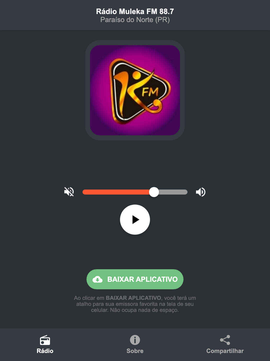 Screenshot do aplicativo da Rádio Muleka FM 88.7