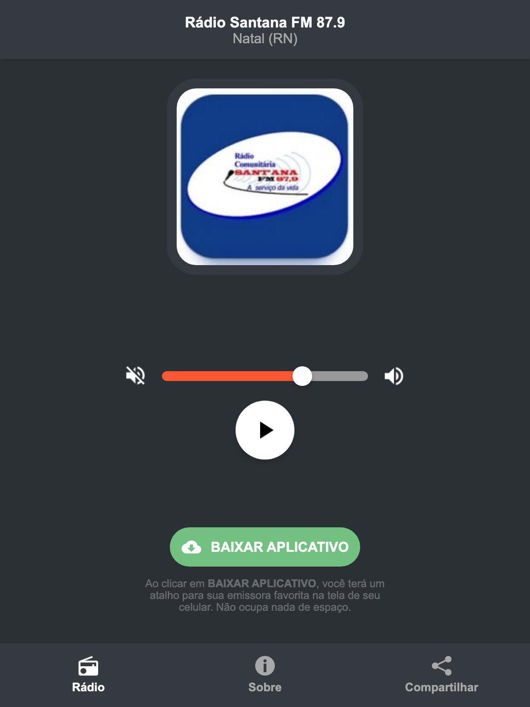 Screenshot do aplicativo da Rádio Santana FM 87.9