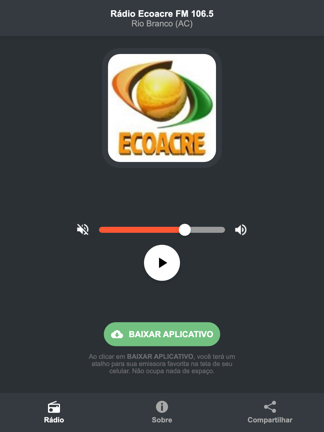 Screenshot do aplicativo da Rádio Ecoacre FM 106.5