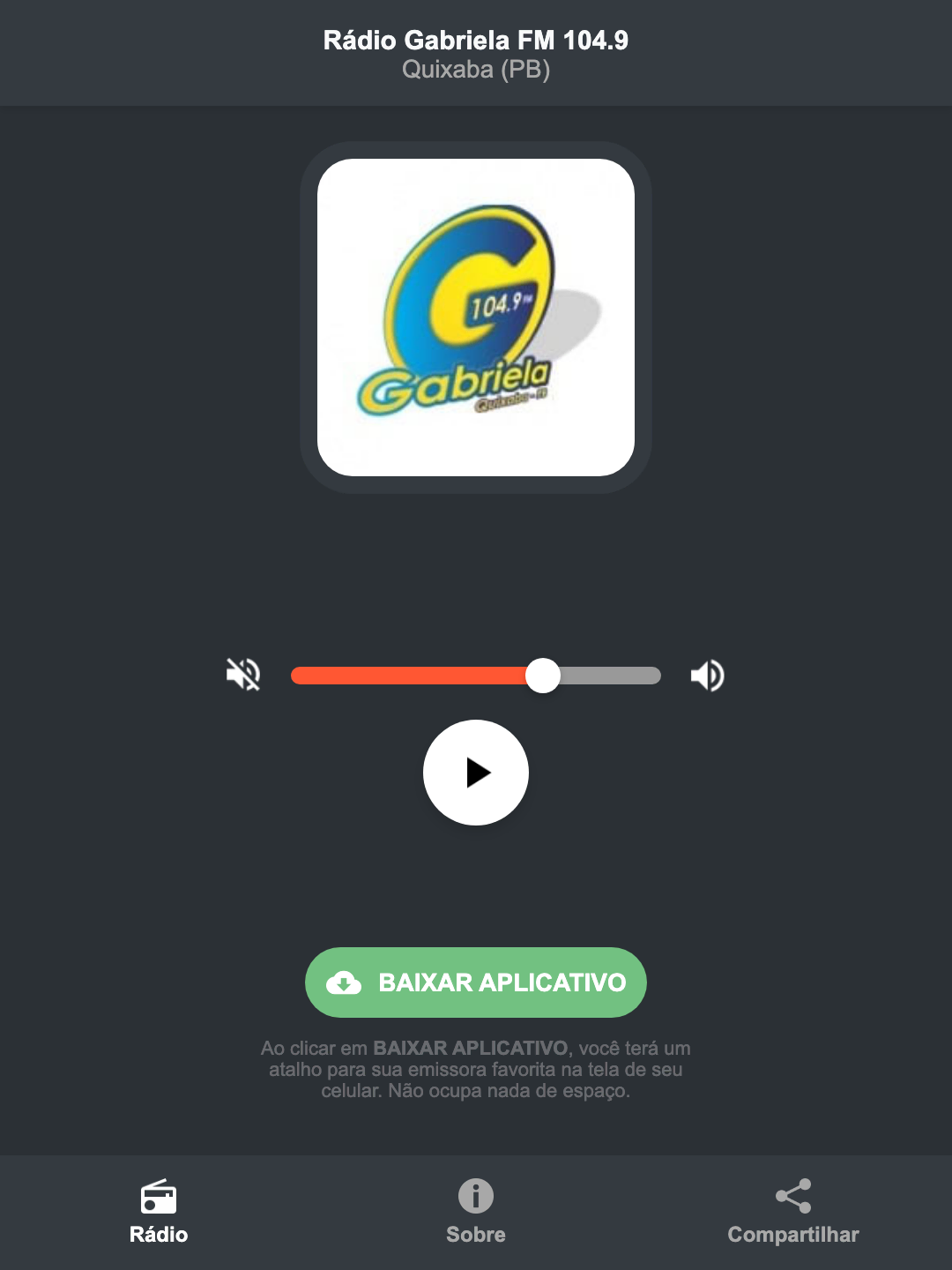 Screenshot do aplicativo da Rádio Gabriela FM 104.9