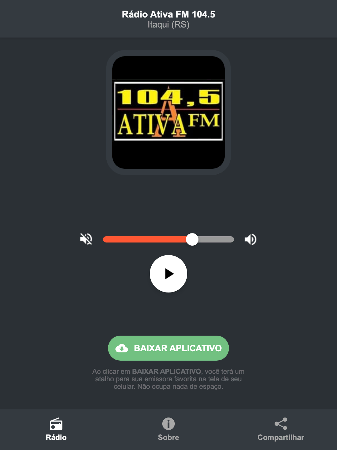 Screenshot do aplicativo da Rádio Ativa FM 104.5