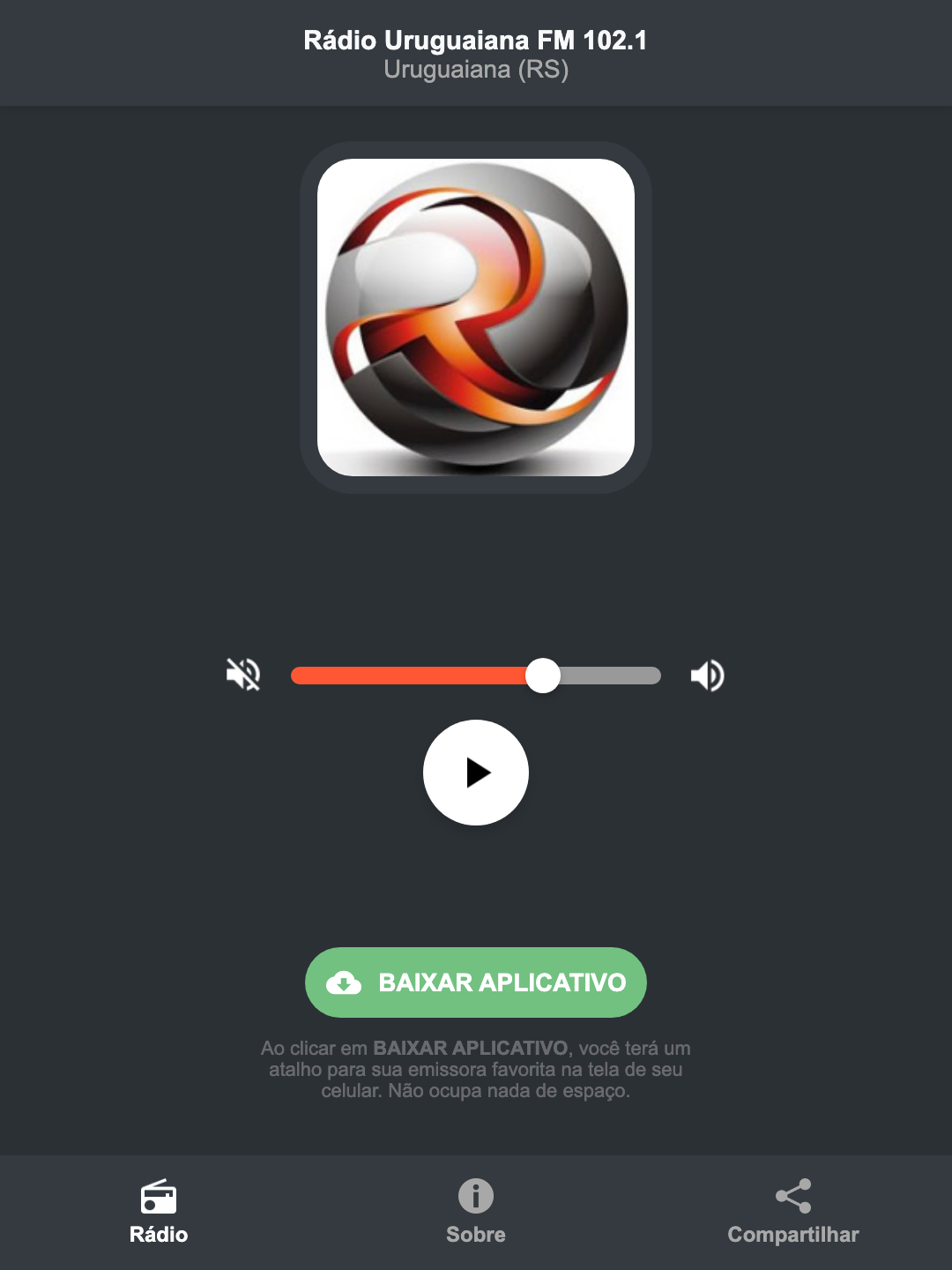 Screenshot do aplicativo da Rádio Uruguaiana FM 102.1