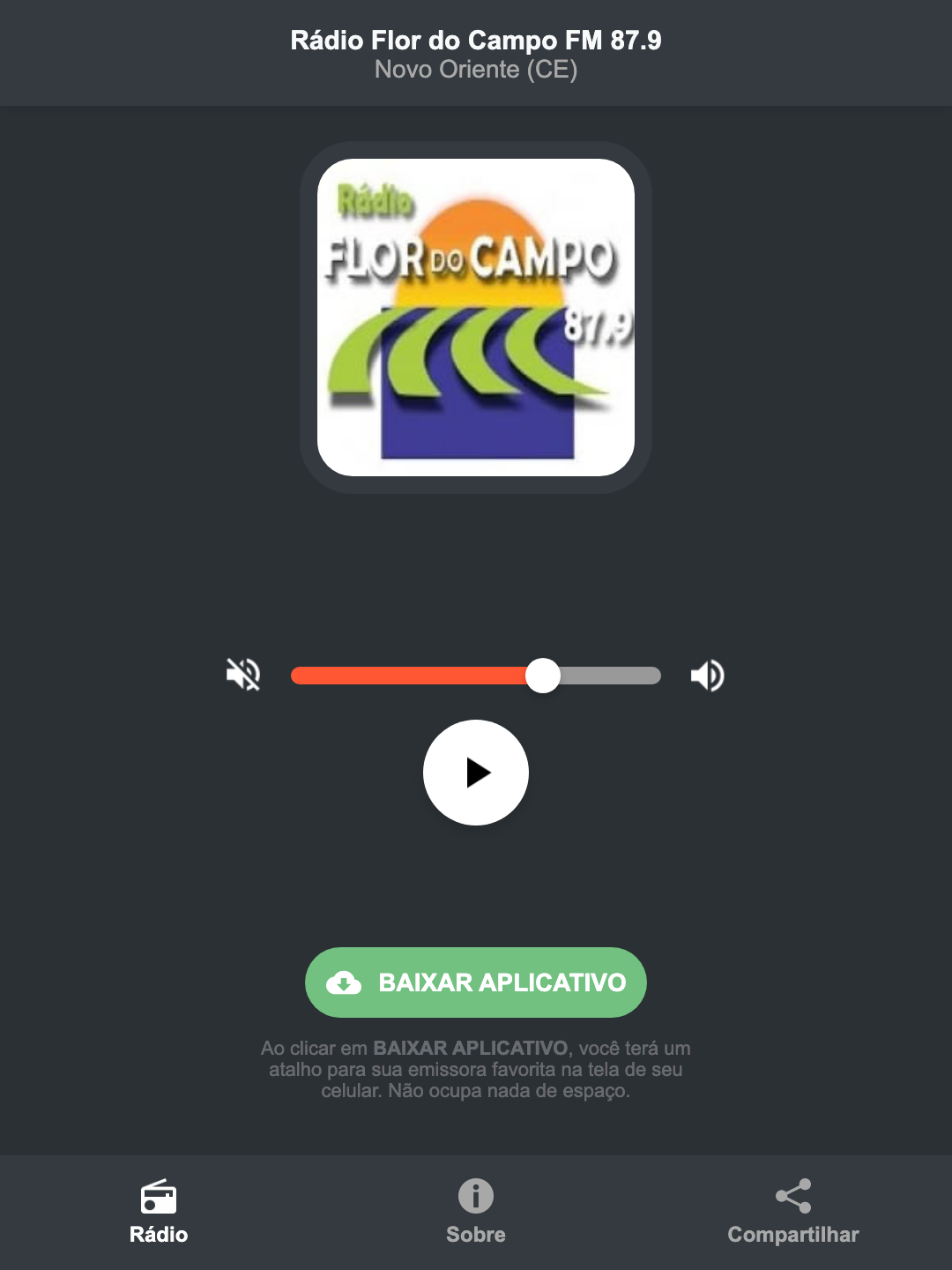 Screenshot do aplicativo da Rádio Flor do Campo FM 87.9
