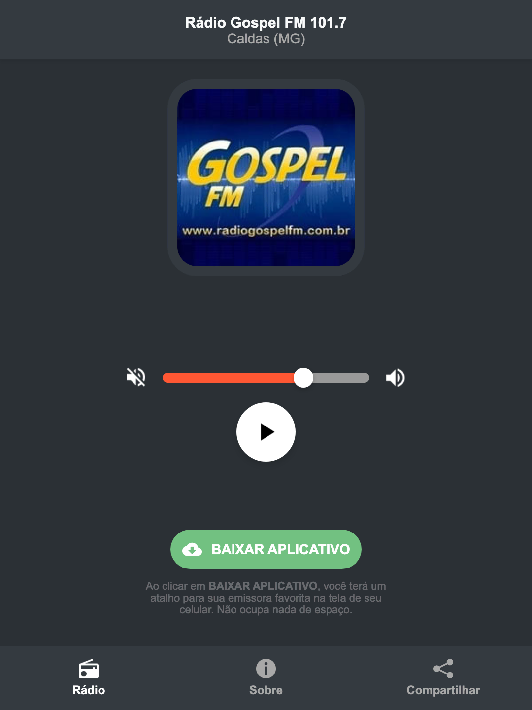 Screenshot do aplicativo da Rádio Gospel FM 101.7