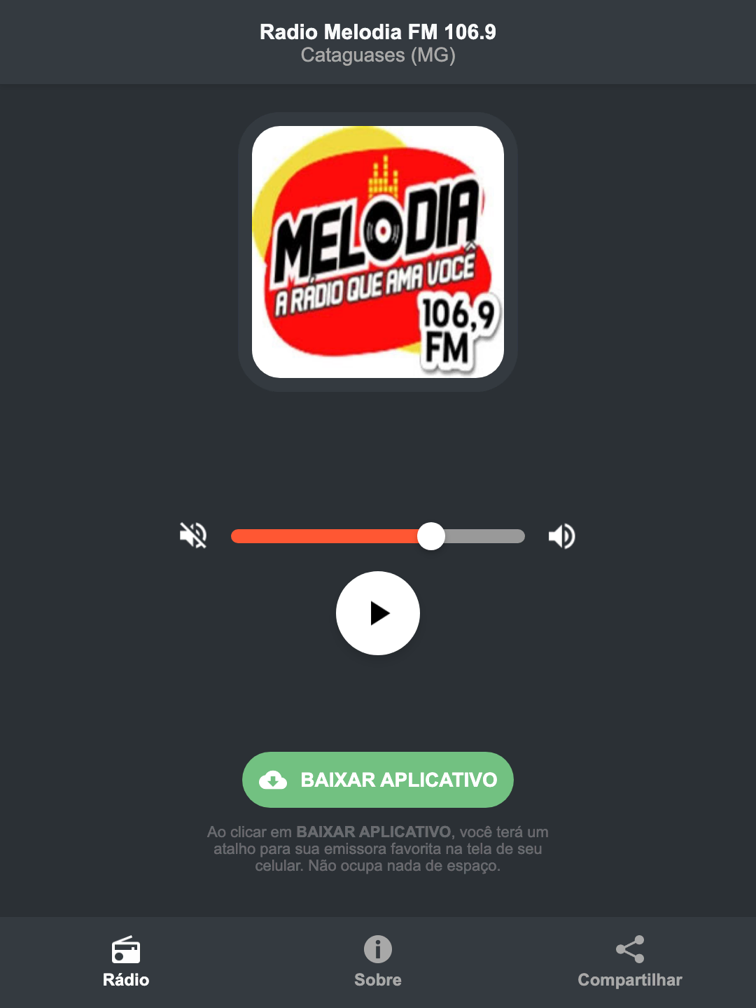 Screenshot do aplicativo da Radio Melodia FM 106.9