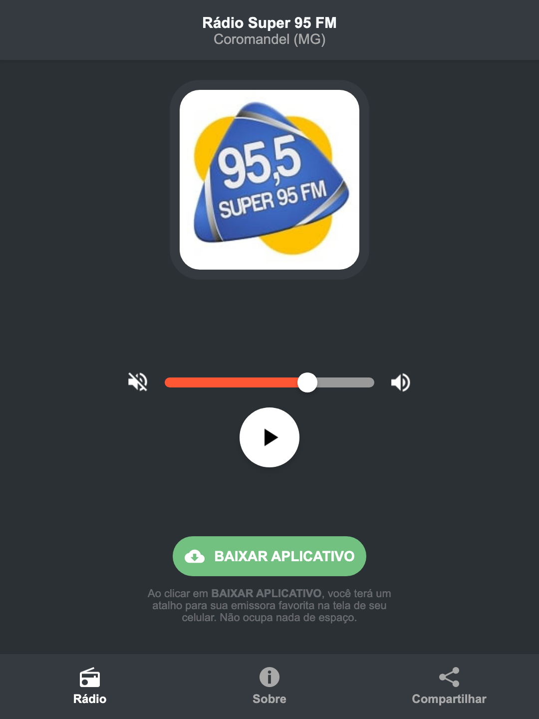 Screenshot do aplicativo da Rádio Super 95 FM