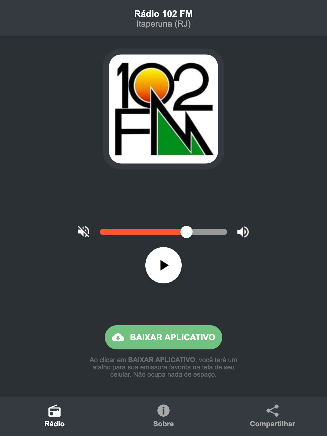 Screenshot do aplicativo da Rádio 102 FM