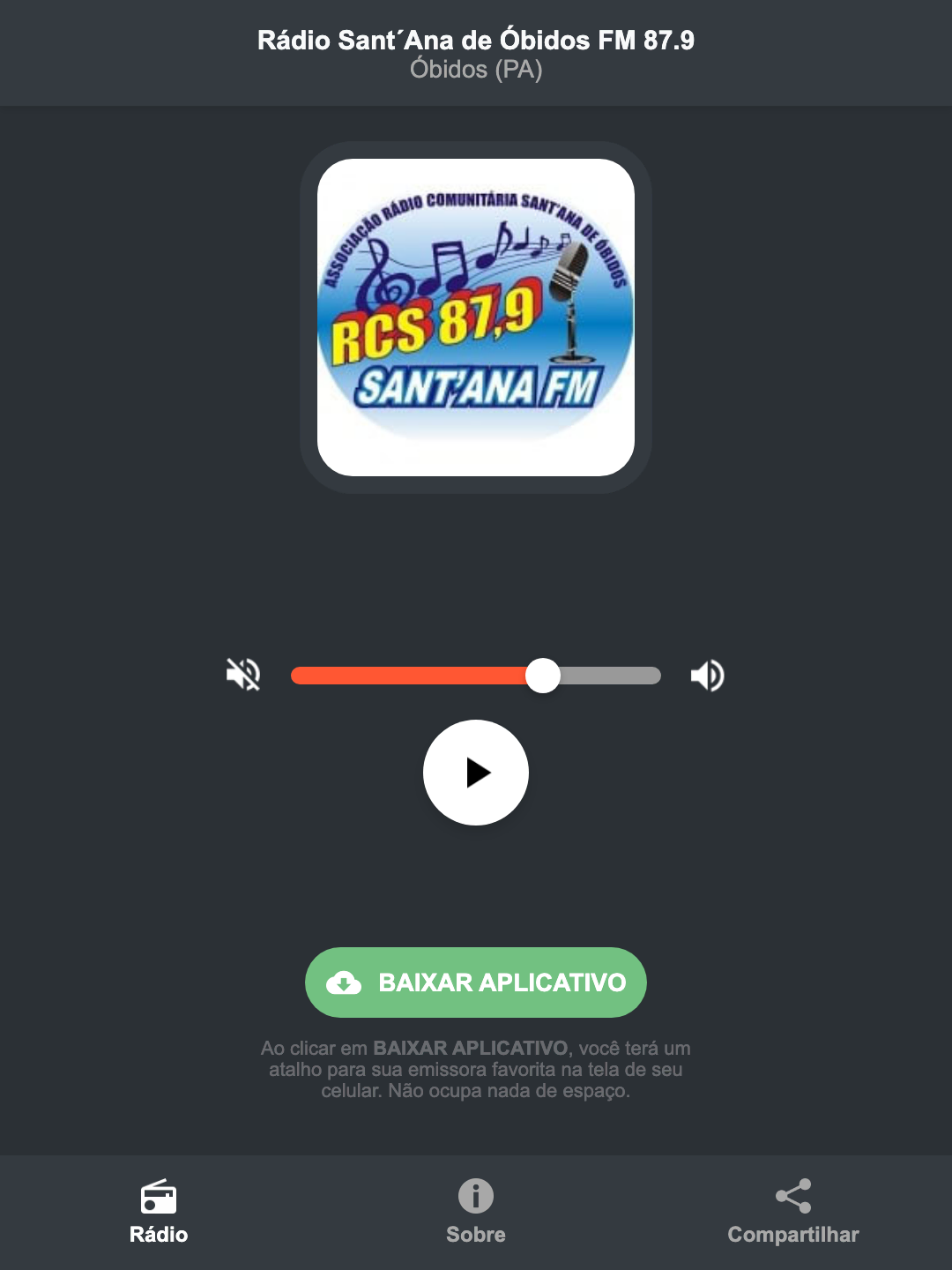 Screenshot do aplicativo da Rádio Sant´Ana de Óbidos FM 87.9