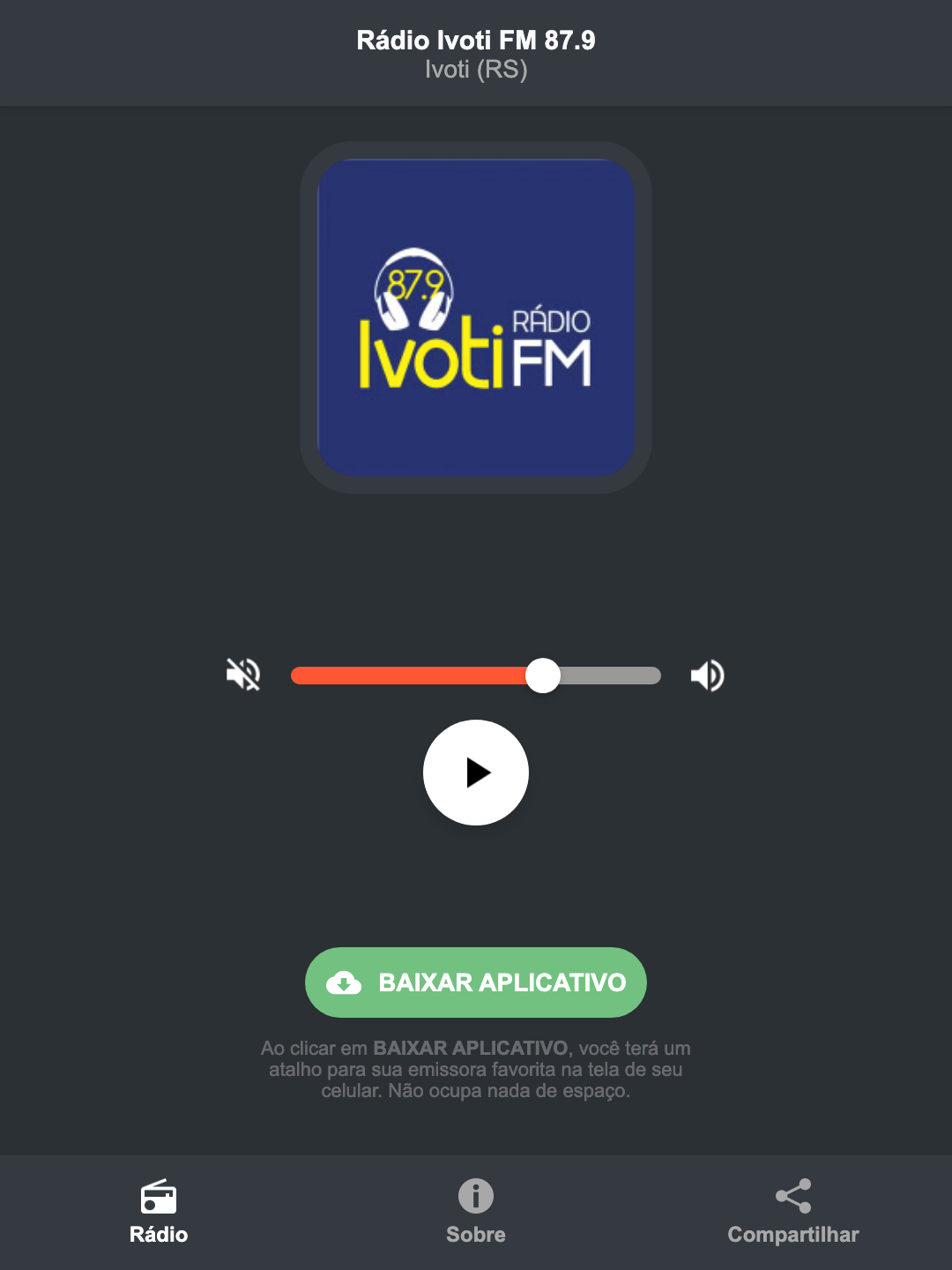 Screenshot do aplicativo da Rádio Ivoti FM 87.9