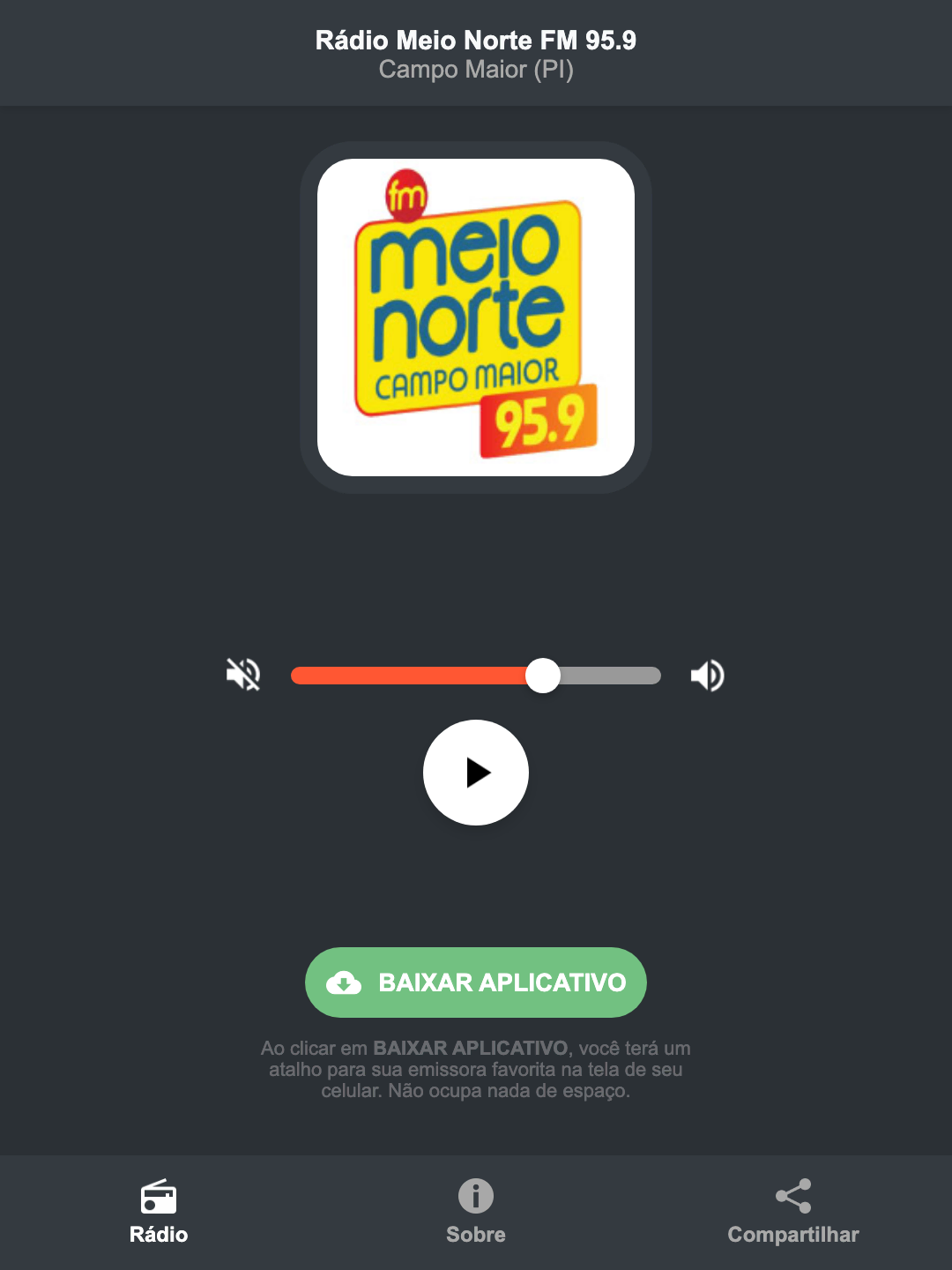 Screenshot do aplicativo da Rádio Meio Norte FM 95.9