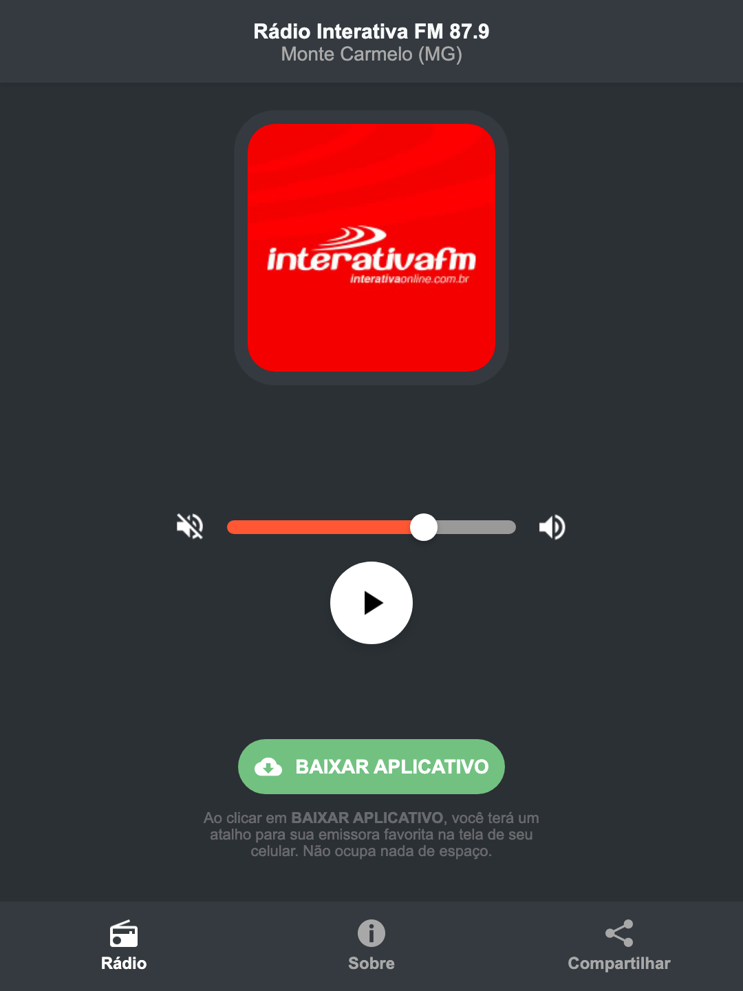 Screenshot do aplicativo da Rádio Interativa FM 87.9