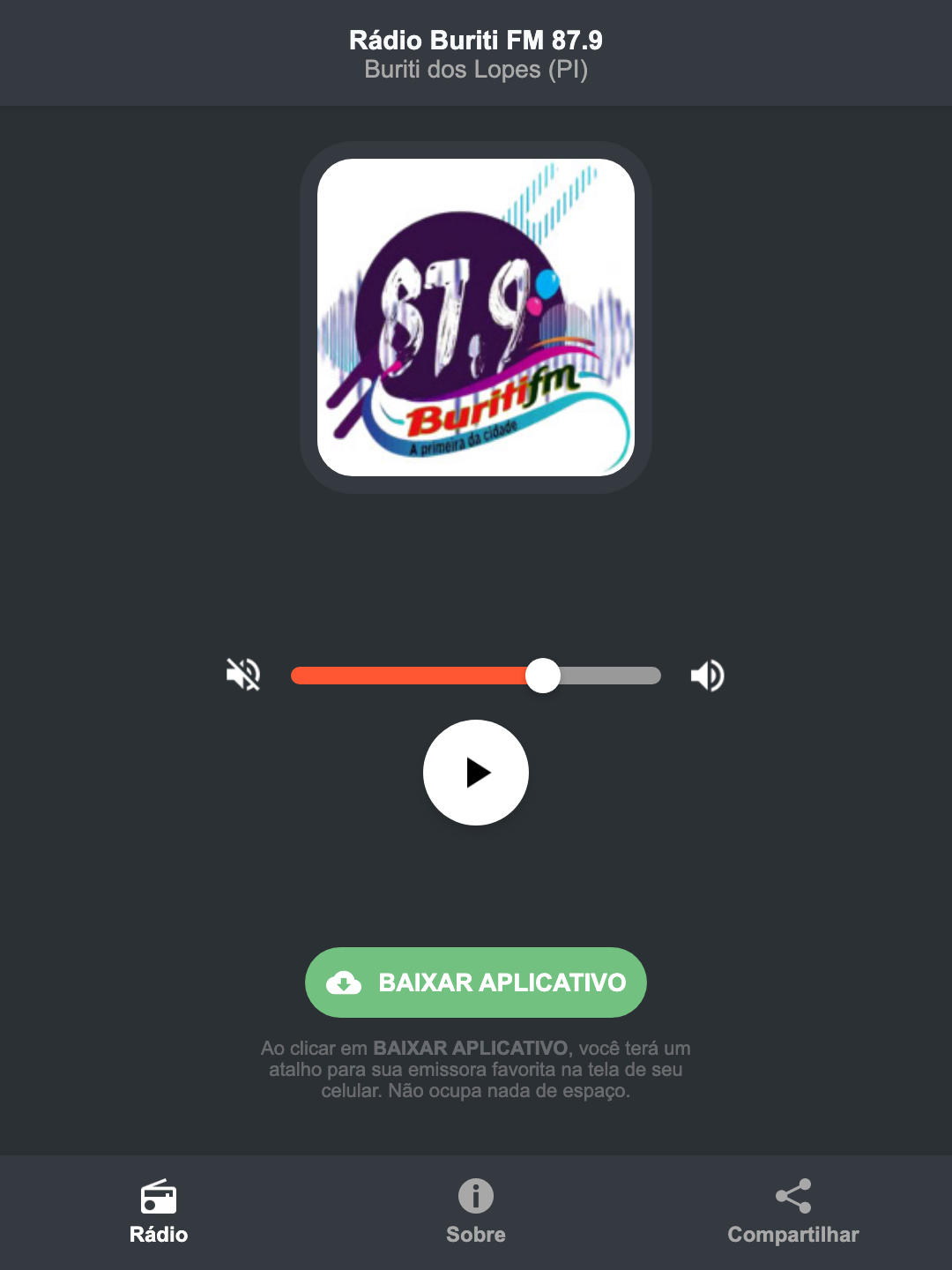 Screenshot do aplicativo da Rádio Buriti FM 87.9