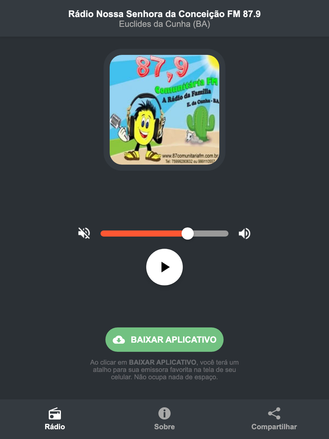 Screenshot do aplicativo da Rádio Nossa Senhora da Conceição FM 87.9