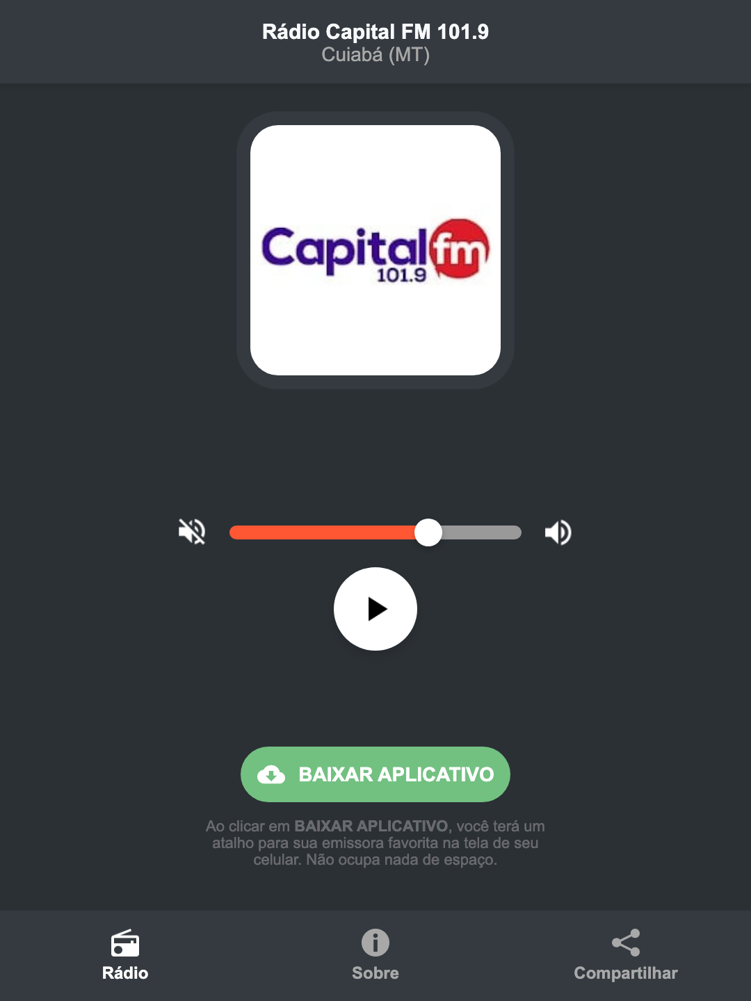 Screenshot do aplicativo da Rádio Capital FM 101.9