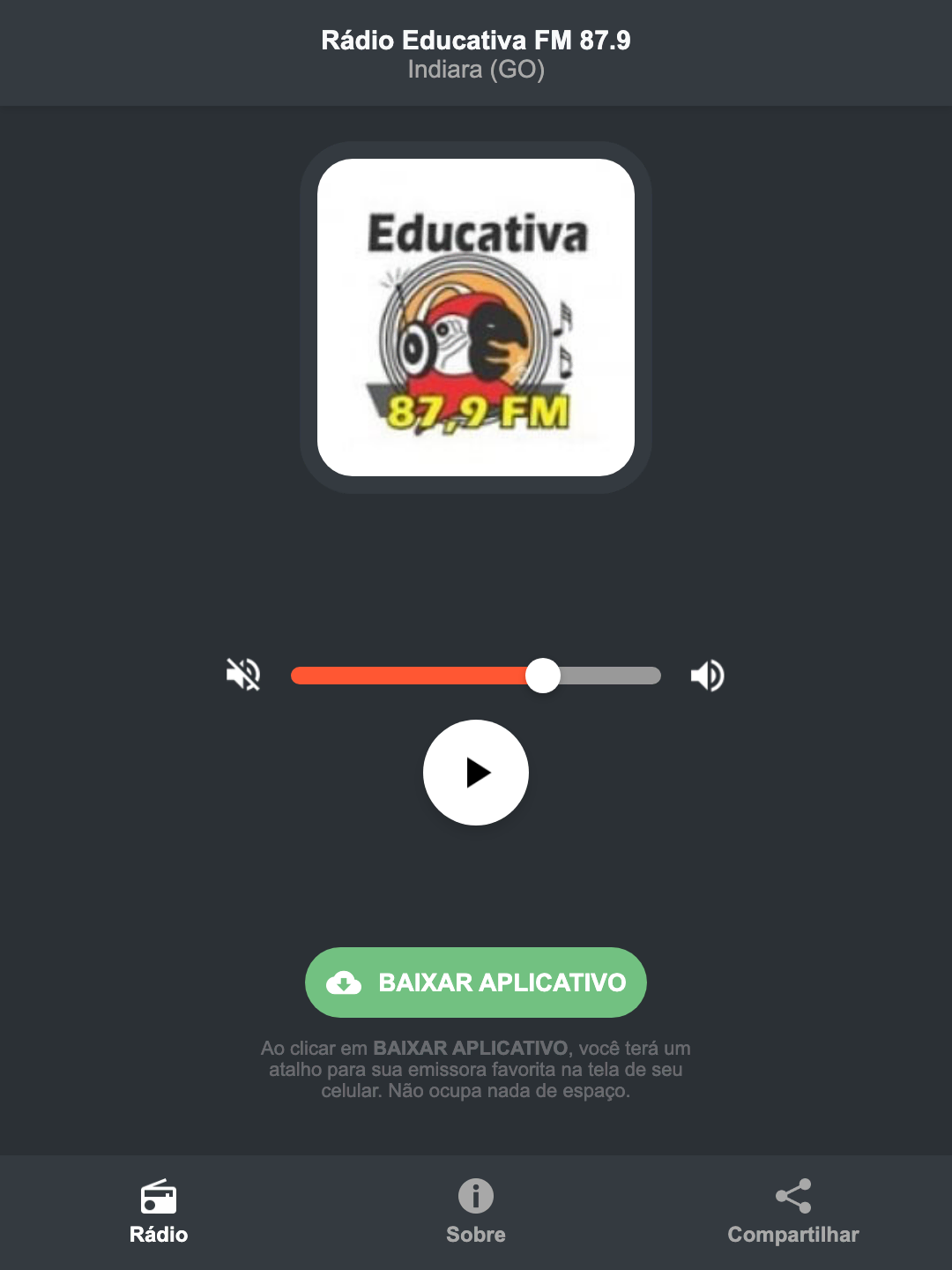 Screenshot do aplicativo da Rádio Educativa FM 87.9