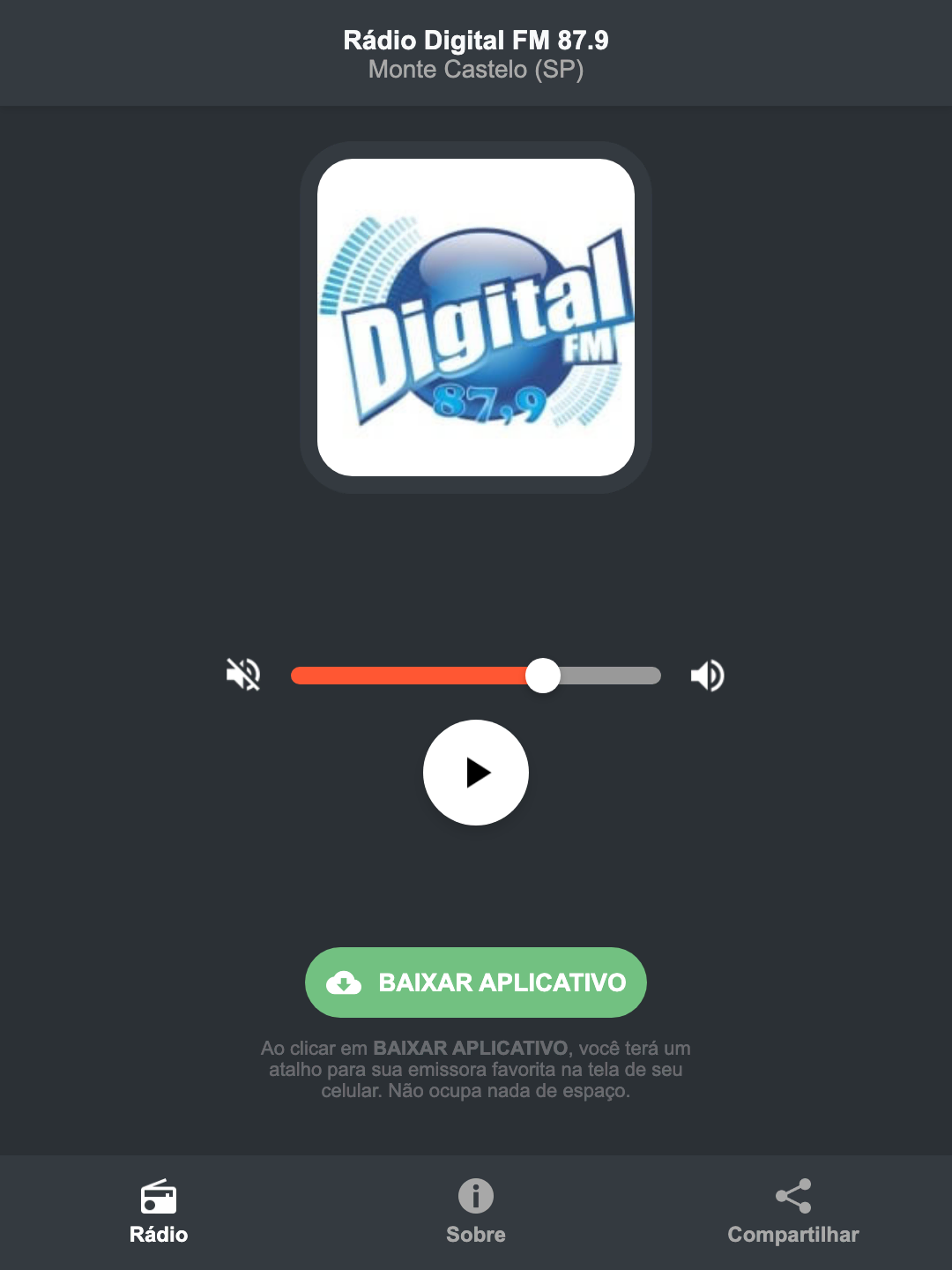 Screenshot do aplicativo da Rádio Digital FM 87.9