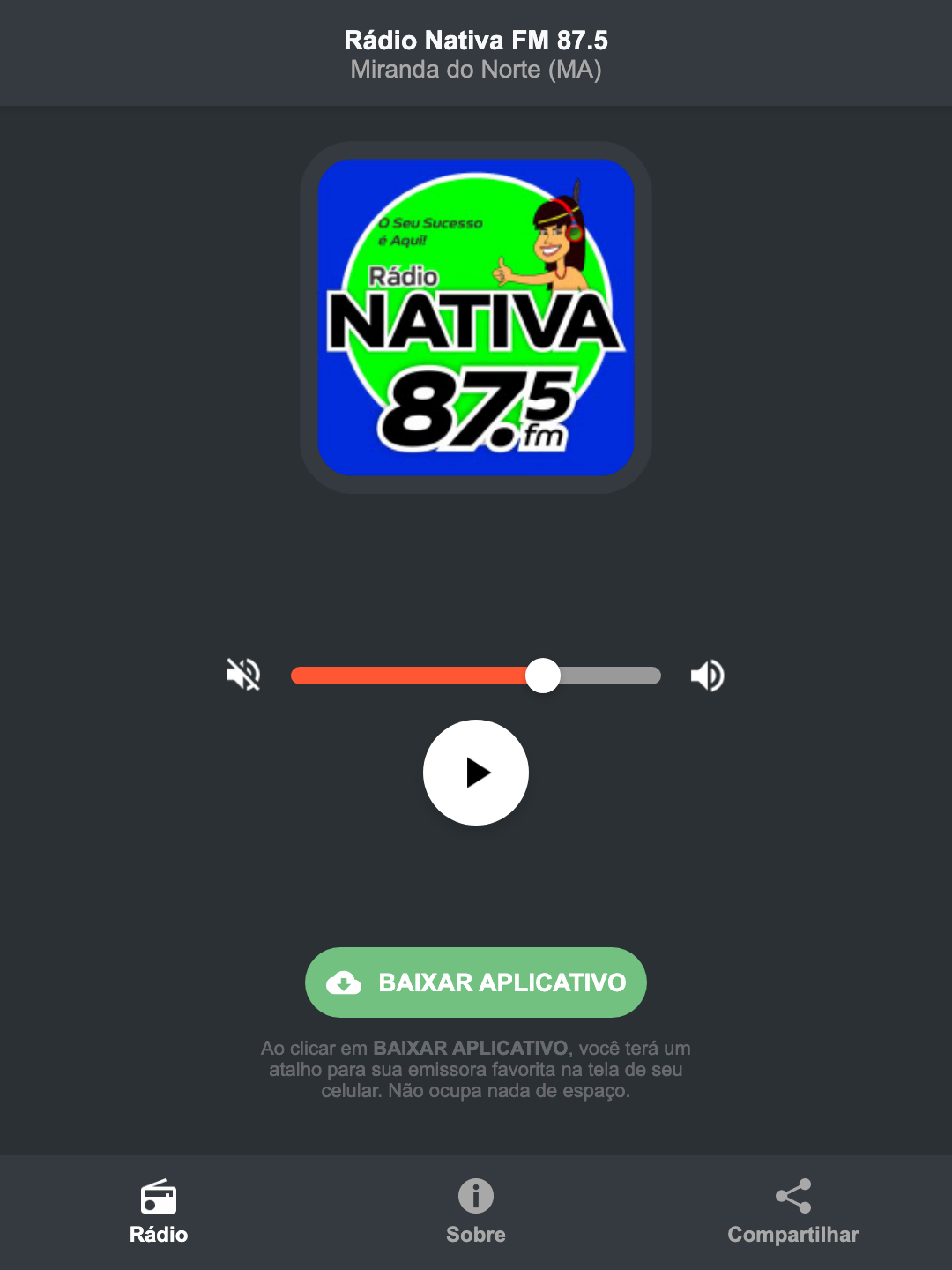 Screenshot do aplicativo da Rádio Nativa FM 87.5