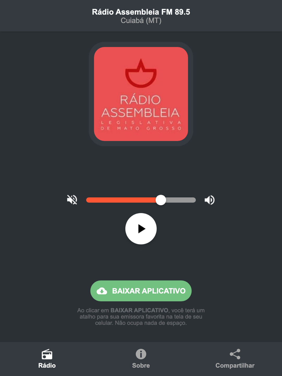 Screenshot do aplicativo da Rádio Assembleia FM 89.5