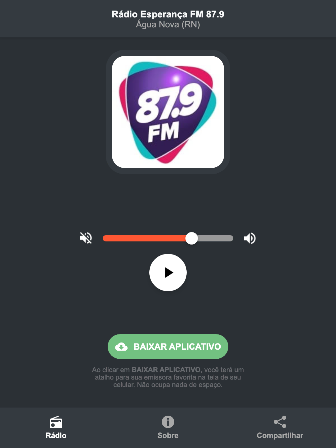 Screenshot do aplicativo da Rádio Esperança FM 87.9