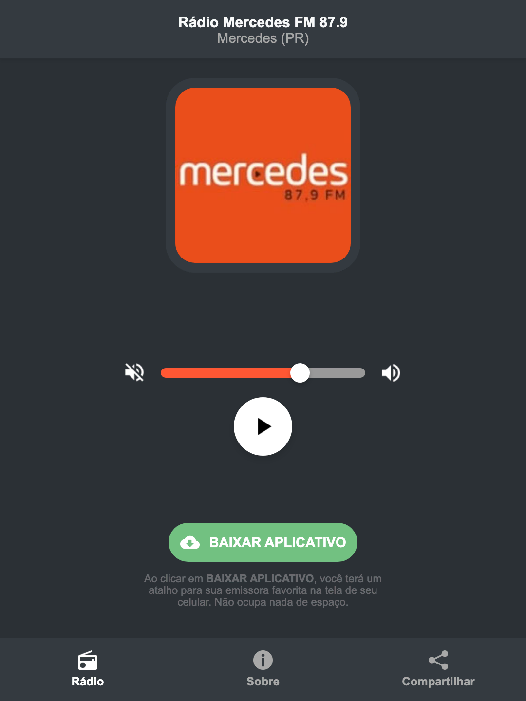 Screenshot do aplicativo da Rádio Mercedes FM 87.9