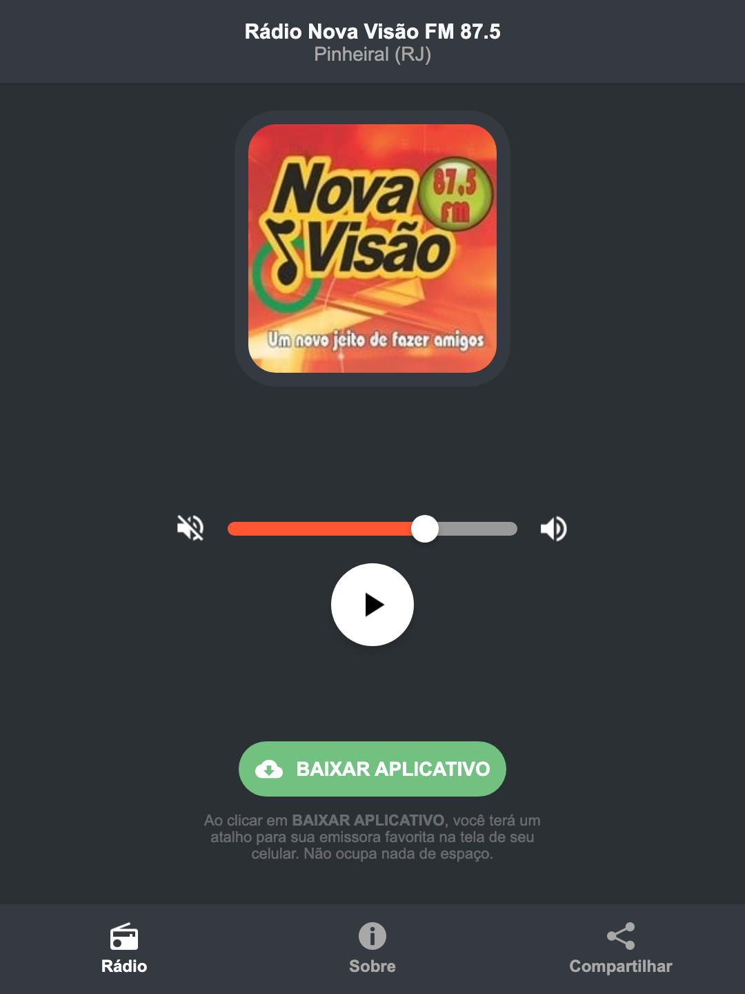 Screenshot do aplicativo da Rádio Nova Visão FM 87.5