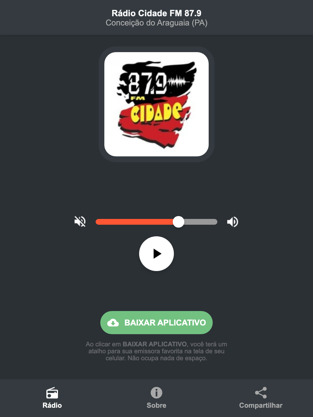 Screenshot do aplicativo da Rádio Cidade FM 87.9
