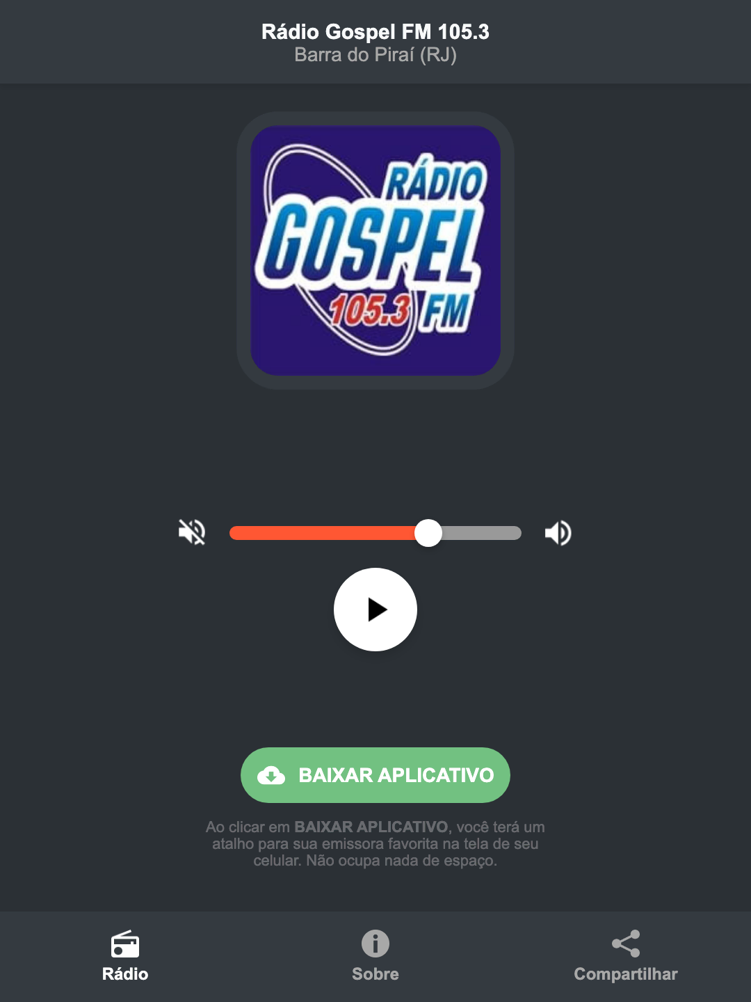 Screenshot do aplicativo da Rádio Gospel FM 105.3
