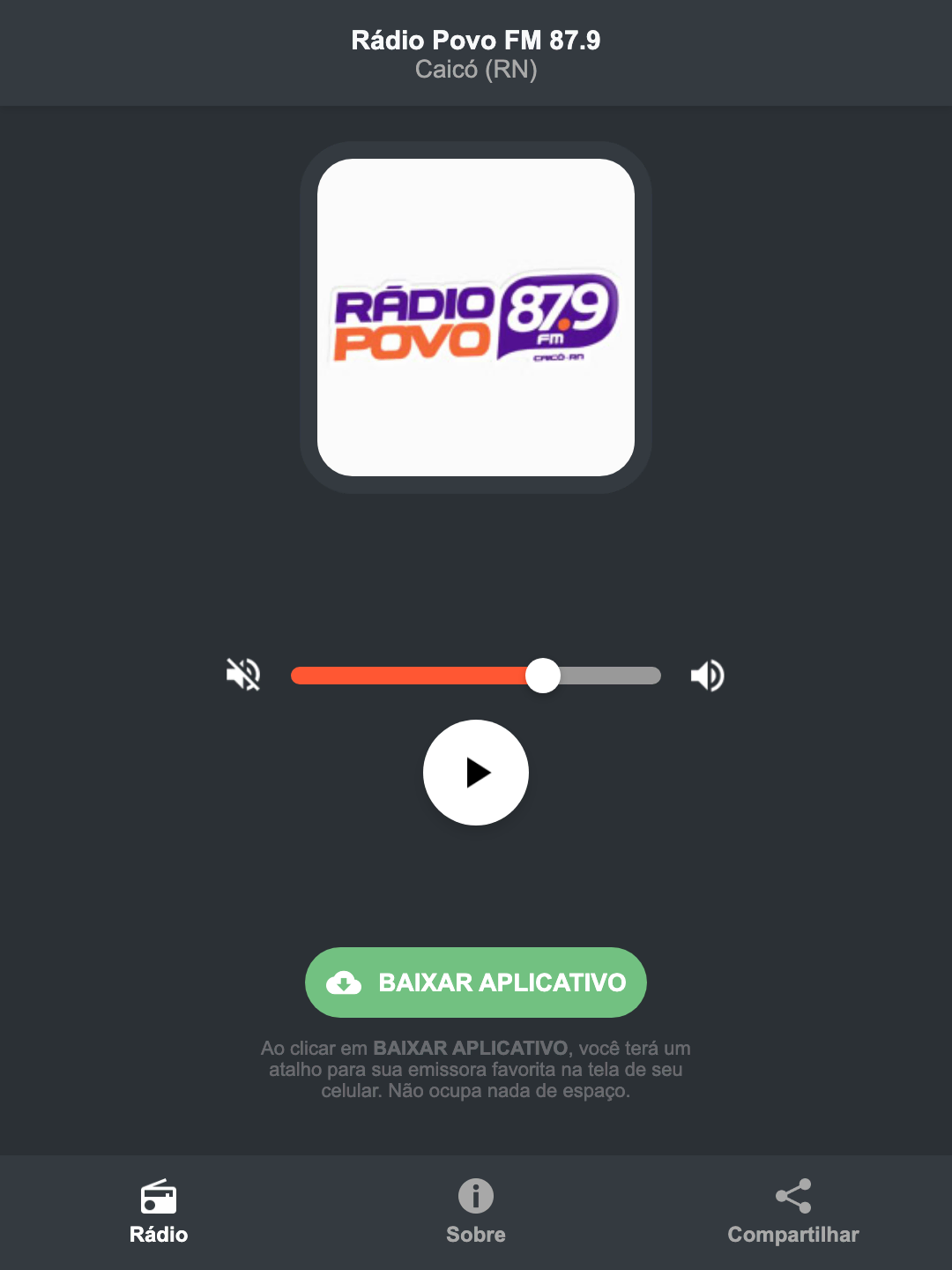 Screenshot do aplicativo da Rádio Povo FM 87.9