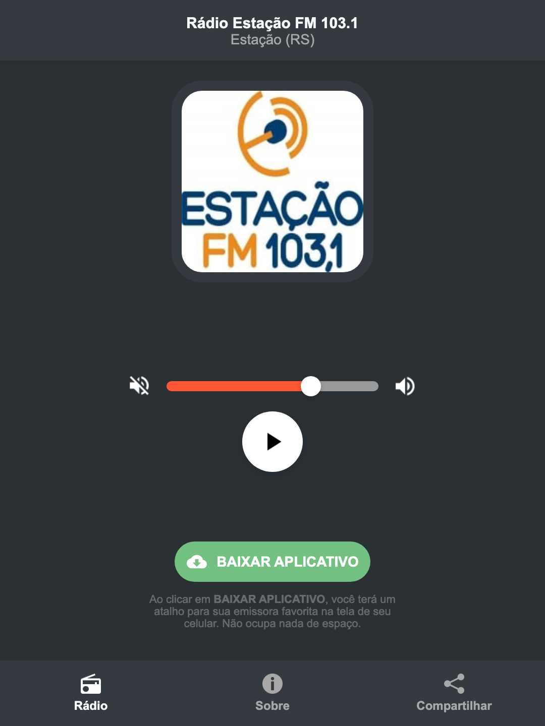 Screenshot do aplicativo da Rádio Estação FM 103.1