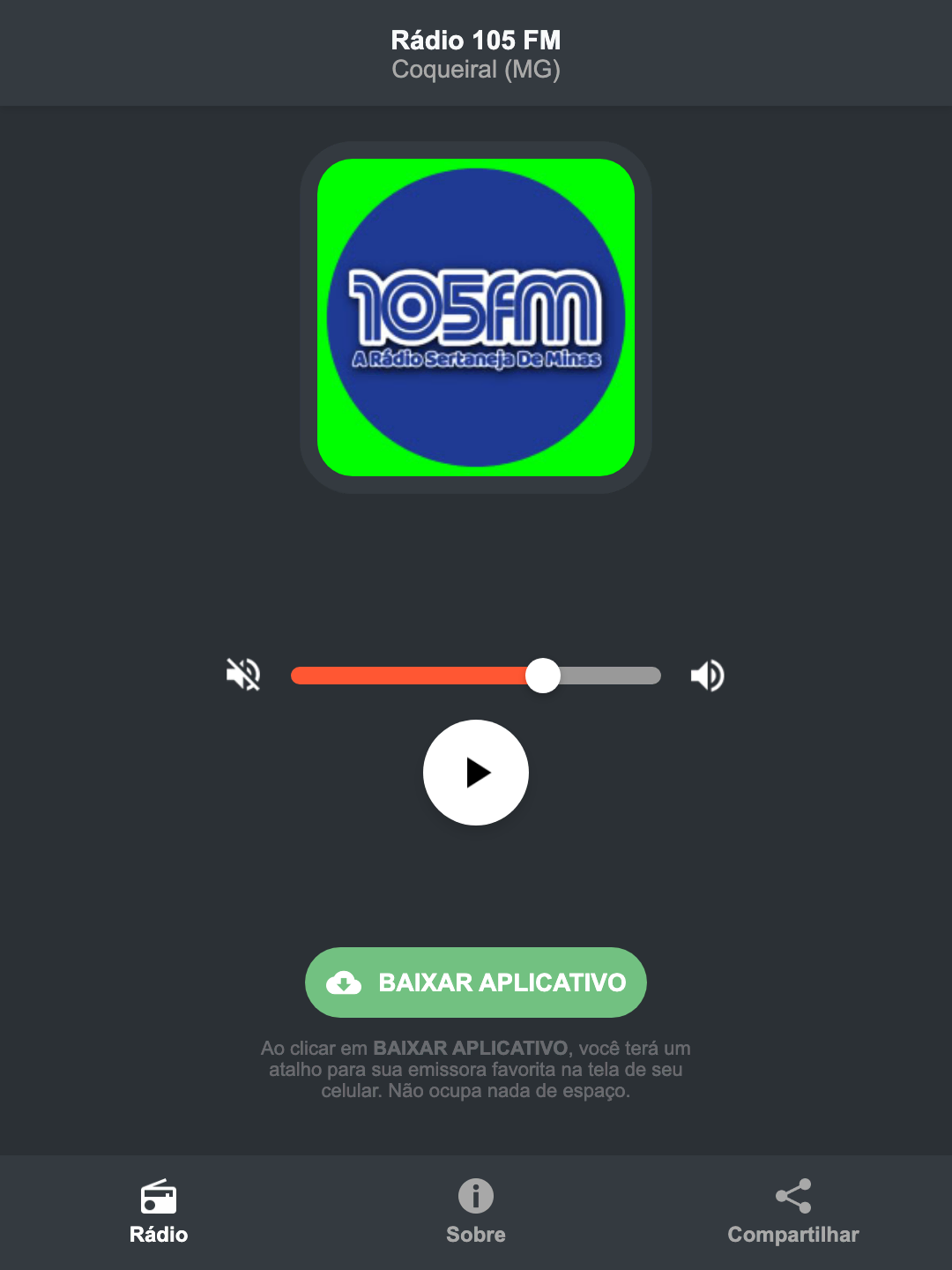 Screenshot do aplicativo da Rádio 105 FM