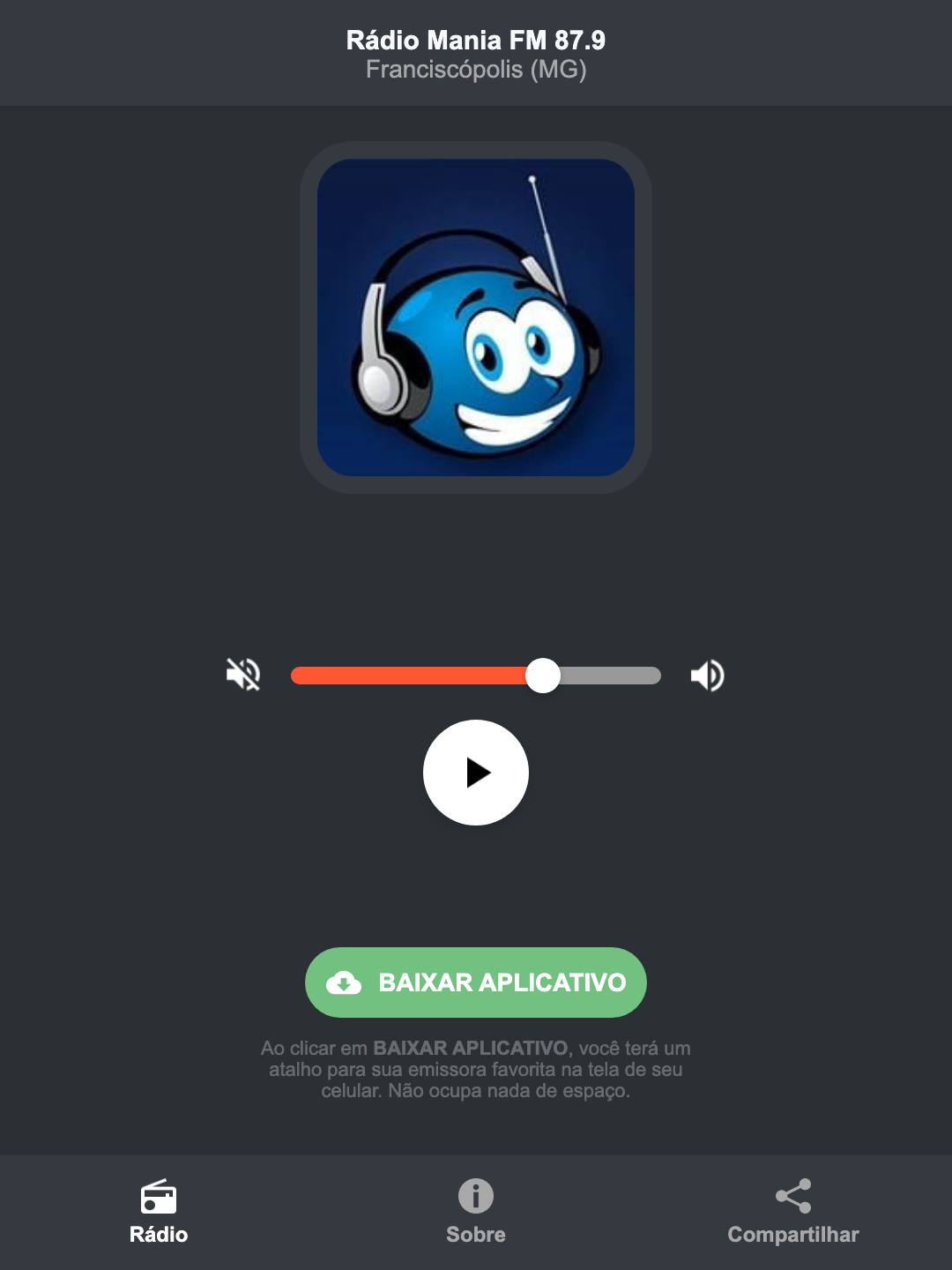 Screenshot do aplicativo da Rádio Mania FM 87.9