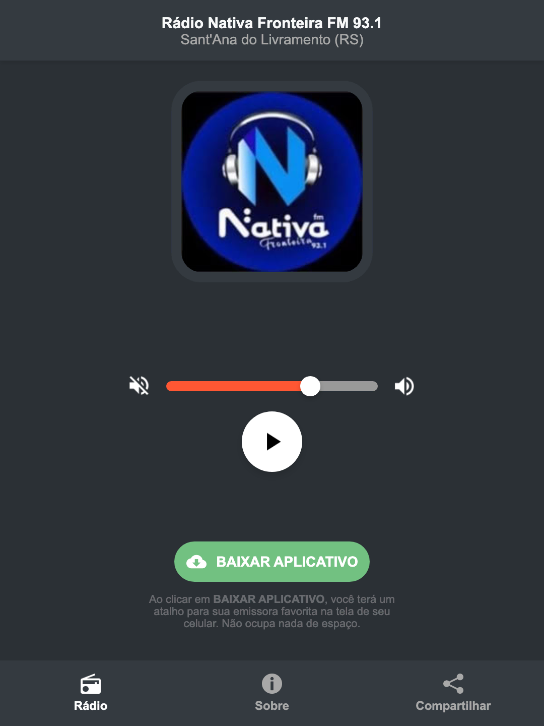 Screenshot do aplicativo da Rádio Nativa Fronteira FM 93.1