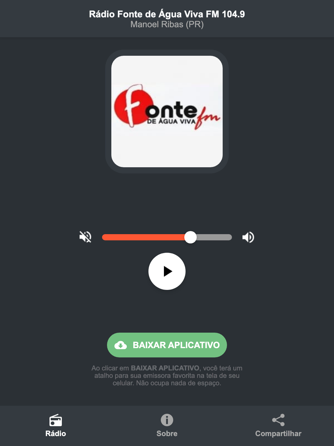 Screenshot do aplicativo da Rádio Fonte de Água Viva FM 104.9