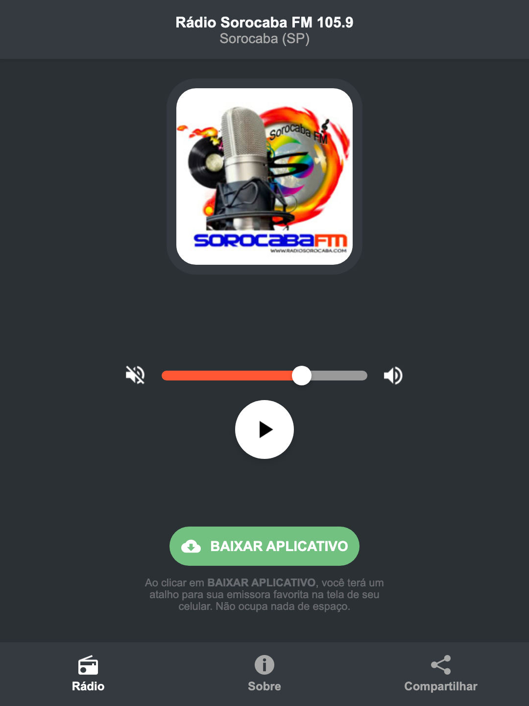 Screenshot do aplicativo da Rádio Sorocaba FM 105.9