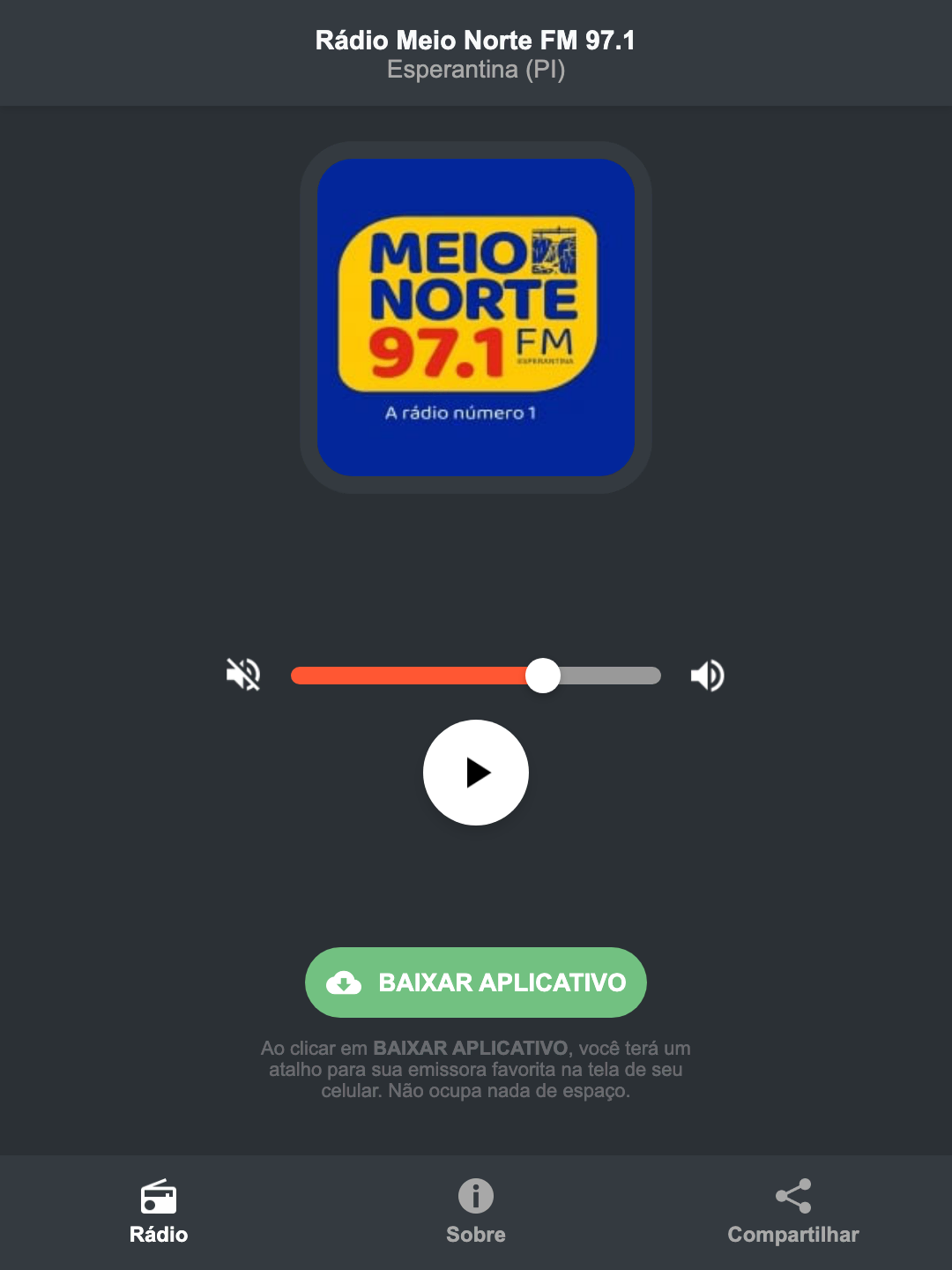 Screenshot do aplicativo da Rádio Meio Norte FM 97.1