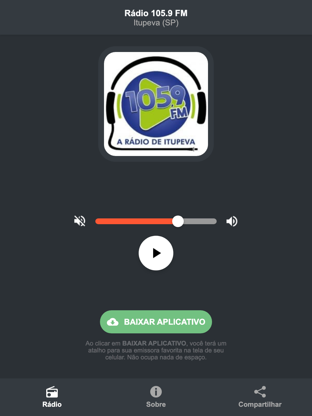 Screenshot do aplicativo da Rádio 105.9 FM