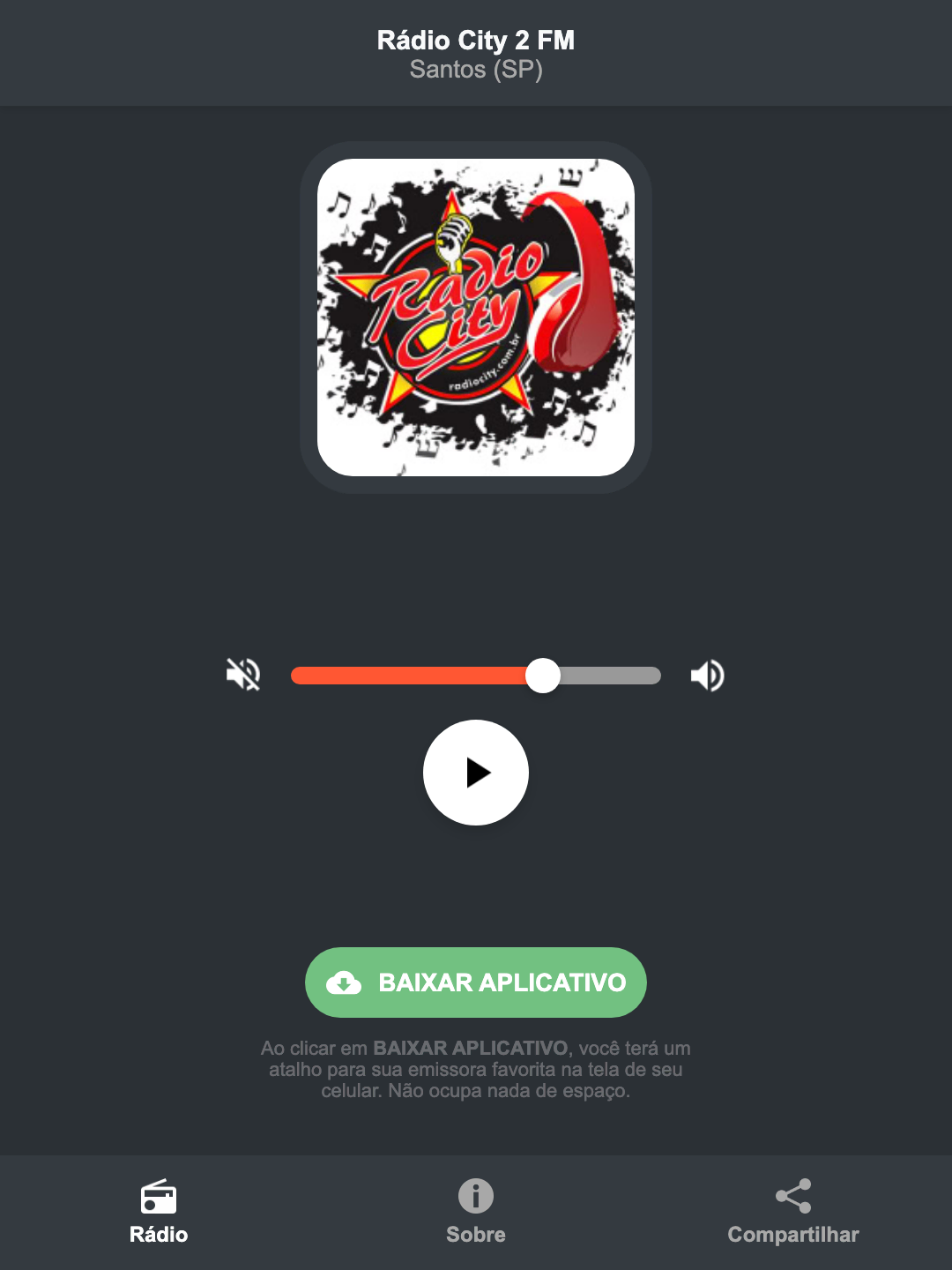 Screenshot do aplicativo da Rádio City 2 FM